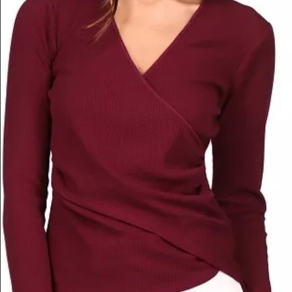 MICHAEL Michael Kors New With Tags Ribbed Faux-Wrap Burgandy Top Size P/S - Picture 1 of 12
